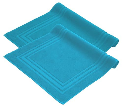 Komfortec Badvorleger Set 2 Teilig, Frottee Duschvorleger, Waschbar Duschmatte & Badteppich, 600 g/m² &100% Baumwolle, Saugfähig & Schnelltrocknend, 50 x 70 cm, Türkis