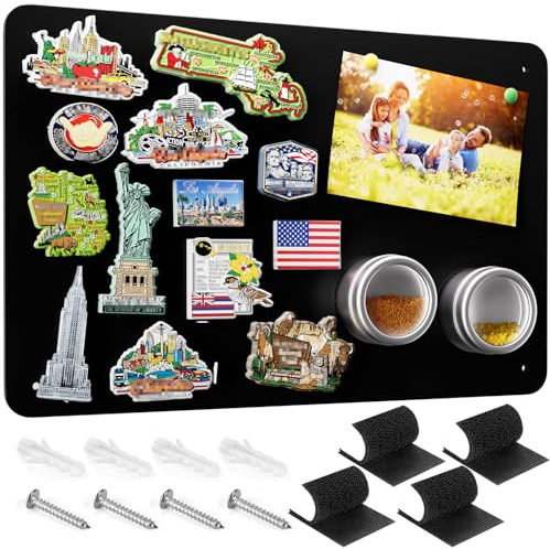 MaxGear Magnetic Board 17.5 x 11.4 Black Metal Magnet Bulletin Board for Wall, Refrigerator, Magnetic Board Display Notes, Photos, and More - Includes Dual Lock Tape and Screws