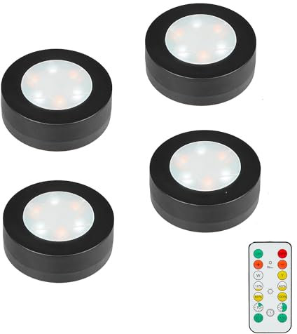 MOUJUCHI Led Schrankbeleuchtung Batterie, 4PCS Under Cabinet Lights LED Spot Batteriebetrieben mit Fernbedienung Cchrankbeleuchtung für Küche Treppen Vitrine Schrank Halloween