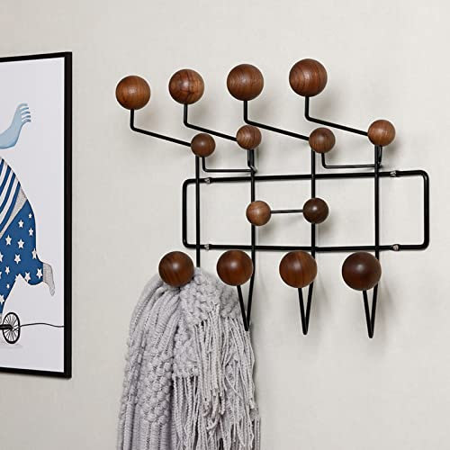 LoJax Portemanteau Mural | Porte-Manteau Suspendu pour Entrée | Porte-Manteau Classique avec Boules en Bois De Noyer Massif Peintes Cintre De Couleur Bois pour Accrocher des Serviettes