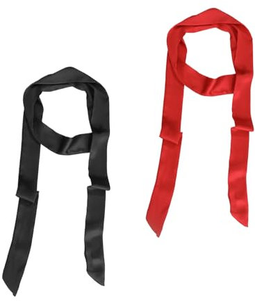 KRYMSON 2 Stück Damenband, Damen-Krawatten, Lange Haargummis, Dekorative Gürtel, Seidig Atmungsaktive Gürtel, Damen-Stoffgürtel (Schwarz, Rot)