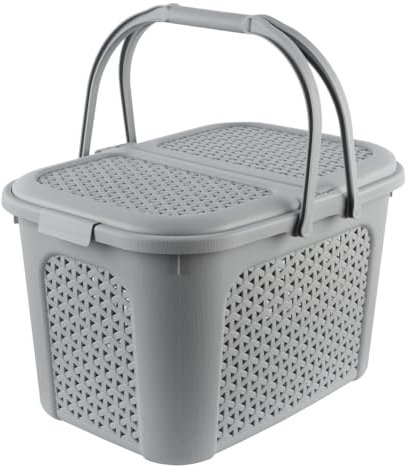 keeeper Picknick-Korb mit Deckel, Rattanoptik, Für Picknick, Camping und mehr, 35 x 46 x 28,5 cm, Inka, Grau (Nordic Grey)
