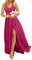 Vestidos largos de dama de honor, sin mangas, con volantes, de gasa, abertura alta, fucsia, 36