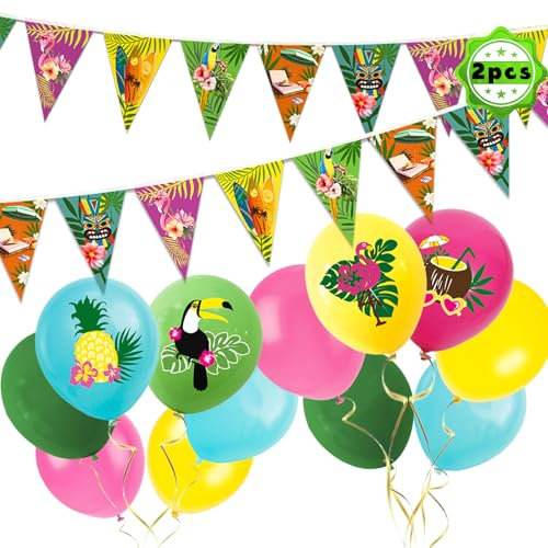 YBwanli hawaii sommer beach pool gartenparty deko,wimpelkette sommerparty,geburtstag party deko hawaii Thema,14 Stück,Erstellen Sie schnell und einfach thematische Dekorationen