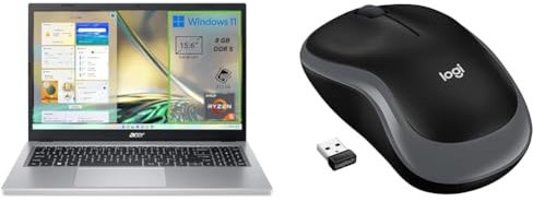 Acer Aspire 3 A315-24P-R8DK PC Portatile, Notebook, Processore AMD Ryzen 5 7520U, RAM 8 GB DDR5 & Logitech M185 Mouse Wireless, 2,4 GHz con Mini Ricevitore USB, Durata Batteria di 12 Mesi