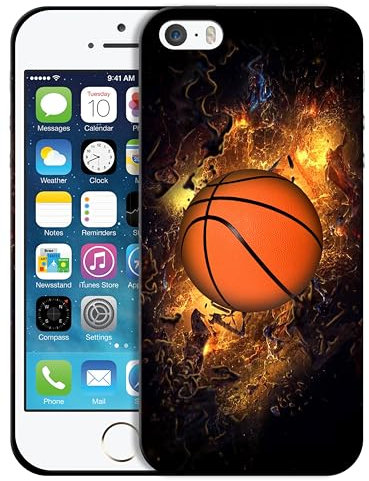 GlamCase for iPhone 5 / 5S / SE 1st Gen, iPhone 5 / 5S / SE 1st Gen Case - Basketball On Fire Design Printed Slim Fit Cute Plastic Hard Protective Designer Back Case for iPhone 5 / 5S / SE 2016