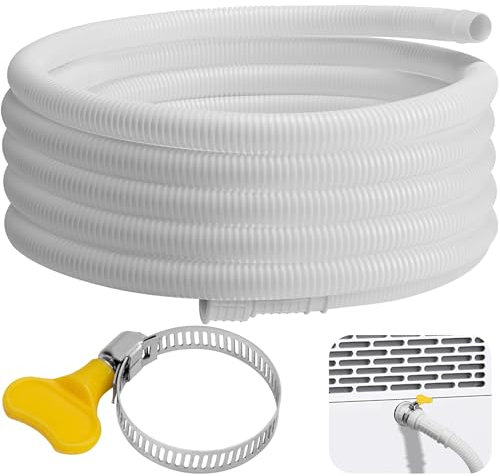 Nkiy Quen 16.5 Ft Dehumidifier Drain Hose 3/4 FHT- Cuttable Leakproof Dehumidifier Discharge Hose for Drainage- Flexible Universal Corrugated Drain Hose Replacement with Clamp for Most Dehumidifier