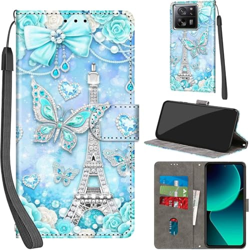 Haninsuze Handyhülle für Xiaomi 13T/13T Pro 5G Hülle, Turm | PU Leder, Klappbar, Kartenfächer, Ständer, Kameraschutz, Brieftasche, Magnet, Stoßfeste, Muster Motiv