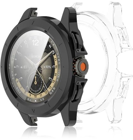 Haofun 2 Piezas Fundas Compatible con Xiaomi Watch S4 Sport/ S3, para Protector Pantalla Cristal Templado HD Protección Completa PC Dura Estuche Case - Transparente + Negro