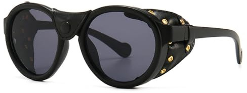 TYUVIVO Steam Punk Ovale Winddichte Sonnenbrille Herren Damen Fashion Shades UV400 Vintage Brille, C6 Schwarz, Einheitsgröße