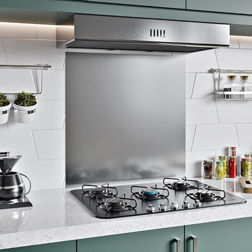 BELOFAY 1mm Thick Stainless Steel Splashback for Kitchen, Brushed Finish, Hob Splashback For Cookers with Adhesive/Glue included 600x750mm