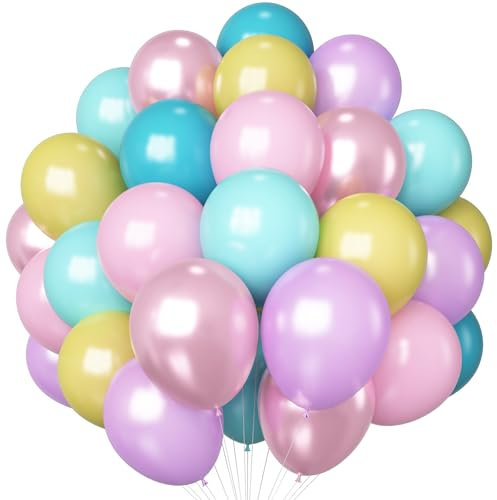 HILAVO Luftballons Pastell 60 Stück 12 Zoll Pastellfarben Latex Helium Luftballon Metallic Rosa Lila Türkis Gelb Regenbogen Ballons für Kinder Mädchen Geburtstag Babyparty Hochzeit Party Dekoration