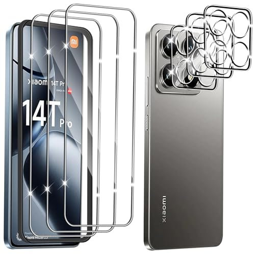 Hengnewro 3 Piezas Protector Pantalla para Xiaomi Mi 14T Pro 5G con 3 Piezas Protector Camara, Cristal Vidrio Templado Anti-Arañazos, 9H Dureza, Ultra HD Cristal Templado