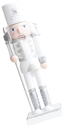 Folpus Nussknacker Figur Weihnachtsdekor 10 Zoll Handwerk Statue Weihnachten Nussknacker König für Wohnzimmer Ferienhaus, Weiß
