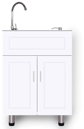 HARELA Lavandino Esterno Inox Professionale, Mobile Lavello da Cucina 1 Vasca con Rubinetto, Lavatoio con Mobile, Mobiletto Multiuso da Terra, per Bagno, WC, Lavanderia(68 * 45cm/26.7 * 17.7in)