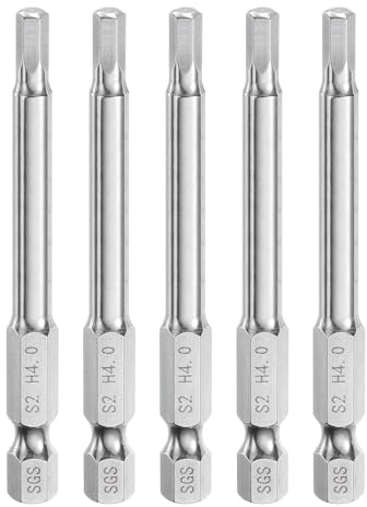 QUARKZMAN 5pcs Foret à Tête Hexagonale 4mm (H4) Métrique 1/4 Tige Hexagonale 65mm (2.6) Long Embouts de Tournevis Magnétique Acier S2 Foret Hexagonaux à Pointe Plate pour Vis