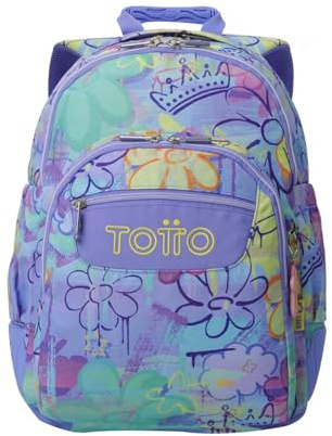 TOTTO - Mochila Escolar Grande, Modelo Rayol, Capacidad 19 L, 3 Compartimentos, 2 Bolsillos Botella, Bolsillo para PC 14, Espaldar Ergonómico con Flujo de Aire, Correas en S, Estampado Grafily
