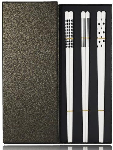 Keramik Essstäbchen Spülmaschinenfeste, Stäbchen zum Essen Wiederverwendbare 24cm Angenehmes Handgefühl Rutschfeste Chopsticks Exquisite China-Geschenkbox(3 paar)