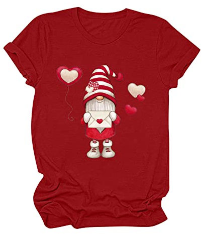 Damen-Tunika-Top, kurzärmelig, Herz-Tops, Zwerg-T-Shirt, Valentinstags-T-Shirt, Rundhalsausschnitt, Blusen, langes Oberteil, lockeres Hemd, Abend-Top, lässiges T-Shirt, Valentinstagsgeschenk für Sie,