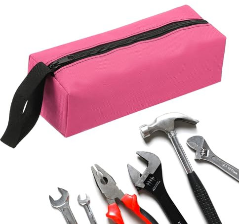 sourcing map Zipper Utility Tool Bag 9.8x3.3x2.8 Inch Multi-Purpose Oxford Cloth Tote Tool Pouch Small Organize Bags for Storage Various Electrician Tools Screwdrivers, Pink