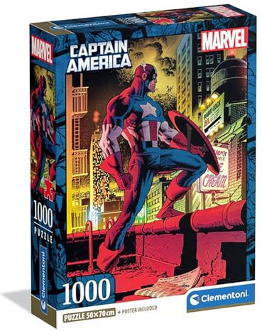 Clementoni Puzzle Captain America 500 Stücke, Compact Box - Puzzle für Erwachsene 14-99 Jahre, Geschenk für Mann und Frau, Marvel, Made in Italy, 37049