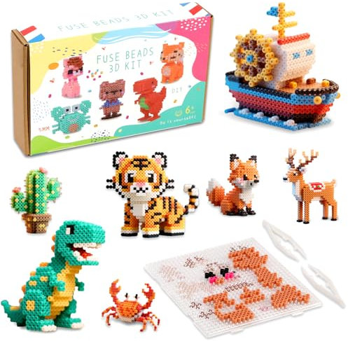 DONGZHI 5mm Bügelperlen-3D-Set (5.000 Stk.) mit Konstruktionsplatten & Premium-Box | DIY-Bausatz ab 6 | Für aufbauende Modelle und Geschenkobjekte