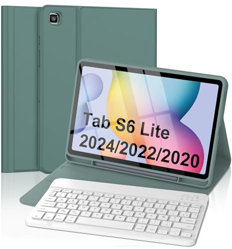 FOGARI Teclado para Samsung Galaxy Tab S6 Lite 10,4 pulgadas 2024/2022/2020, AZERTY francés Teclado desmontable inalámbrico Bluetooth para Galaxy Tab S6 Lite, verde oscuro
