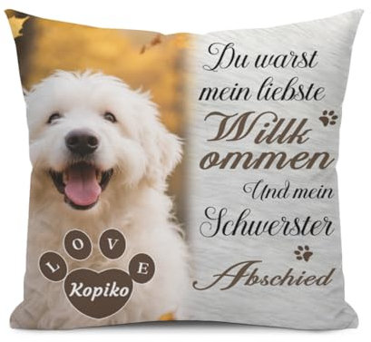 Umitive Personalisiertes Hundekissen - Individuelles Foto & Name Kissenbezug zur Erinnerung an verstorbene Haustiere - Trostspender für Trauernde (Style D)