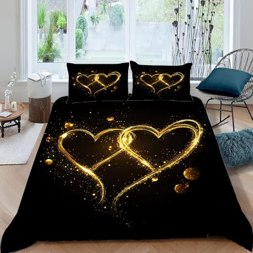Generisch Liebe-Muster Bettwäsche 135X200 cm Kinder Junge Mädchen 3D Effekt Bettbezug Jugendliche Bettwäsche-Set Mikrofaser Bettbezug Mit Reißverschluss Und 2 Kissenbezug 80X80Cm