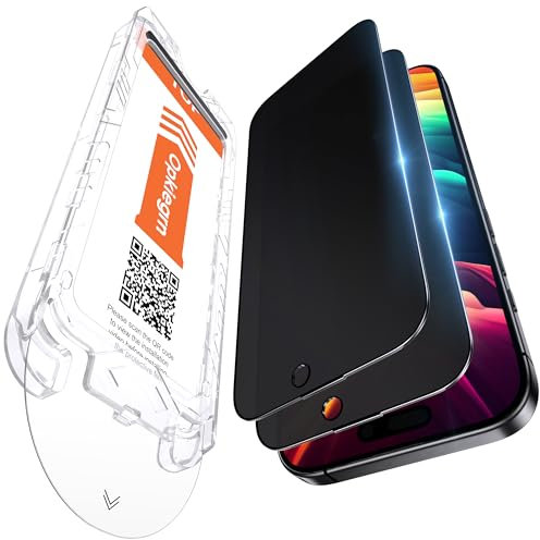 Opkiegrn 2 Pack Privacy Screen Protector for iPhone 16 Pro 6.3-Inch, [Instant Installation] Shatterproof No Bubbles No Dust Full Coverage Protection Anti-Spy Tempered Glass Film