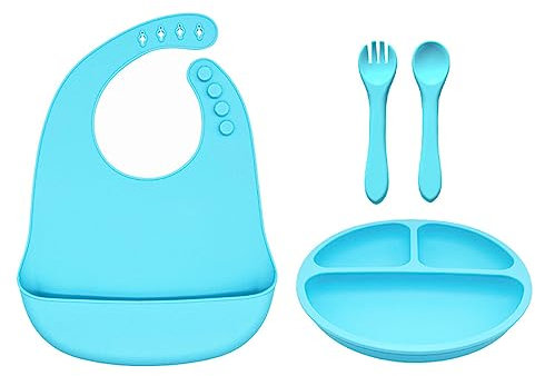 Juego de vajilla de silicona para bebés, vajilla de silicona para bebé, juego de cubiertos de alimentación de silicona para bebés