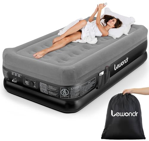 Lewondr Luftbett 1 Person mit Eingebauter Pumpe, 191x99x46CM Komfort Aufblasbare Matratze, 2 Min Luftmatratze Selbstaufblasend Luftbett für Camping Haus Gäste Reisen(250kg MAX), Grau