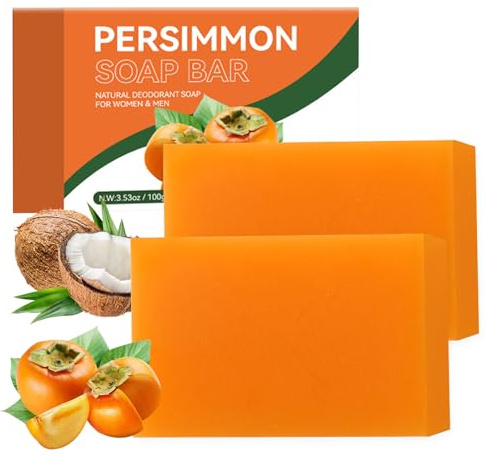 2 Piezas Jabón de Caqui, Jabón Natural de Kaki para Rostro y Cuerpo, Jabón Natural Desodorante de Caqui para Hombres & Mujeres, Hidratante, Limpieza Suave & Piel Suave, Apto para Todo Tipo de Piel