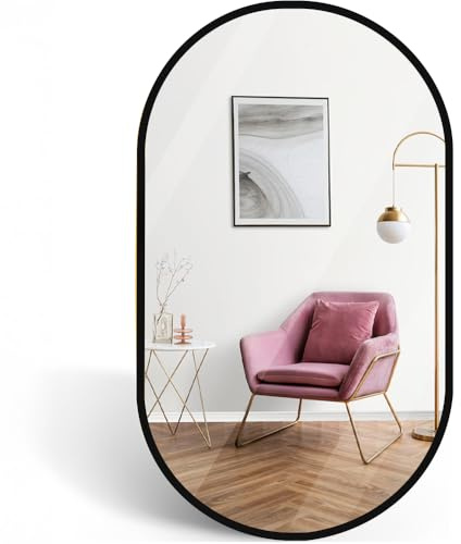Marctani Espejo Ovalado con Marco de Metal - Espejo Baño Moderno - Espejo de Pared Decorativo para Entrada, Recibidor, Dormitorio o Pasillo - Espelho Casa de Banho (Negro, 75 x 50 cm)
