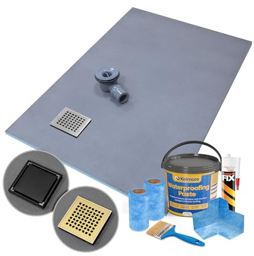 Thermopanel Corner Square Drain Wet Room Shower Tray Former, 900 x 900 x 20mm - Tile Grate - Gold