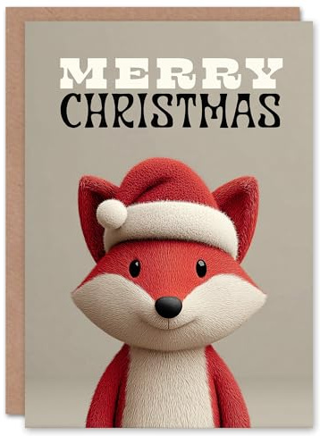 Artery8 Personalised Christmas Card Cute Cartoon Style Red Fox Wearing a Santa Hat
