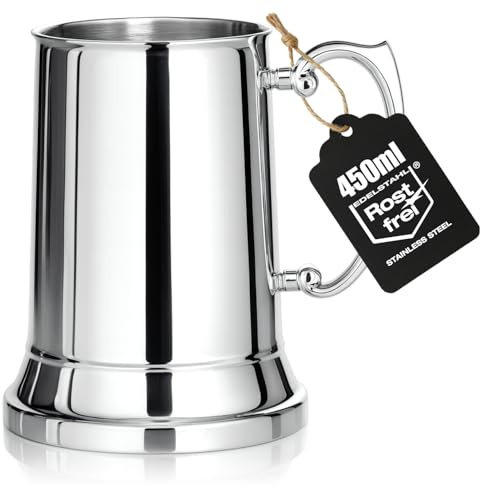 Wilhelm Sell® Edelstahlbecher im Bierkrug-Design, 450 ml - doppelwandiger Isolierbecher aus Metall - stabiler Trinkbecher für Camping, Festivals, Outdoor und Zuhause - BPA-frei (450ml - 1 Stück)