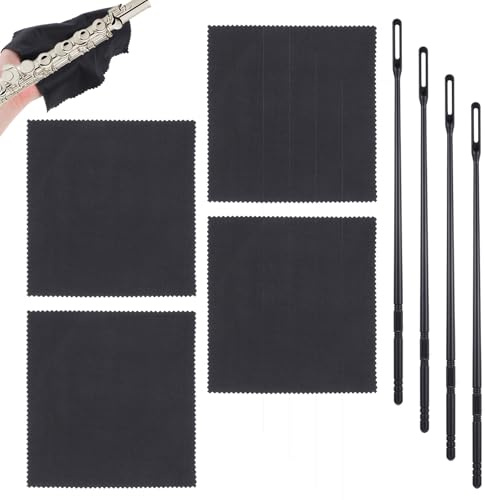 Yuanchu Lot de 8 nettoyeurs de flûte - 4 chiffons de nettoyage avec 4 bâtons de nettoyage pour flûtes - Chiffon de nettoyage pour flûte à bec - Chiffon de nettoyage pour l'entretien de votre