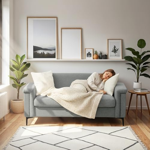 Ball & Cast 2 Sitzer Sofa mit Metallbeinen, Jugendsofa mit Klassischer Nietenverzierung, Elegant Skandinavischer Stil für Wohnzimmer, 172x81.5x73.5 cm (BxHxT), Hellgrau