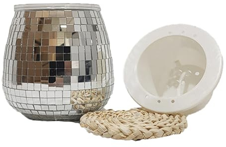 fkngcp Disco Ball Planter, Silver Glitter Mirror Disco Ball Vase, Breathable Planter with Drain Tray, Vases for Centerpieces Home Office