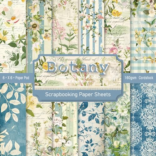 PLUSHCEWT Vintage Pattern Scrapbook Paper Pack, 24 Sheets 6x6 Inches, Premium Cardstock for Origami, Scrapbooking, Decoupage, Card Making, Craft Paper Sheets for Journaling & DIY Projects (Botany)