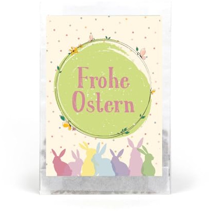 Frohe Ostern Samentütchen 10er Set Pastell - Kressesamen Gastgeschenk zu Ostern mit Hasen Motiv - Samen Geschenk für Osterfeier, Gäste oder Kunden - Logbuch-Verlag