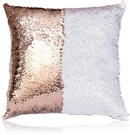 HomeLava 2er Set Pailletten Kissen Glitzer Pailletten Kissenbezug Startseite Schlafzimmer Sofakissen Kissenabdeckung 40x40cm,Champagne + Weiß