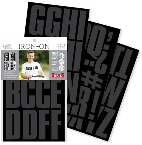 S.E.I 51 Pieces Iron-On Letters: 3 Inch Iron-On Letters for Clothing, Block Fabric Letters for T-shirts, Jerseys, & More (Block Flock, Black)