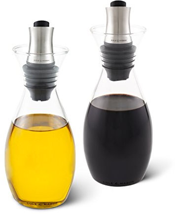 Cole & Mason H103028 Haverhill Oil and Vinegar Pourer, Oil Dispenser/Vinegar Dispenser, Glass/Stainless Steel, 210 mm, Twin Set, Includes 2 x Oil Bottle/Vinegar Bottle