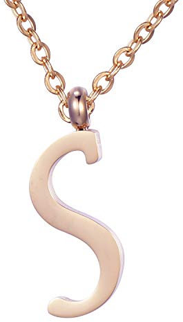Morella collana da donna in acciaio inox oro rosa con ciondolo lettera S