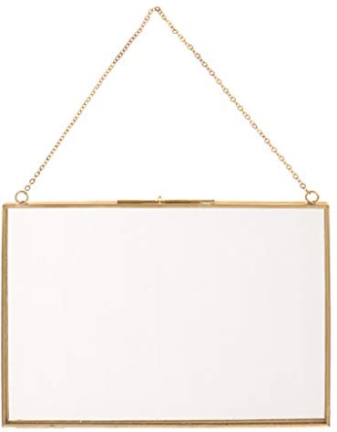 HomeDecTime Vintage Cadre Photo Suspendu Mural en Laiton et 2 Côté en Verre Transparent - Doré - A 20x15cm