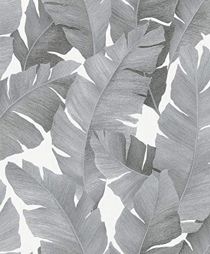 marburg Tapete Schwarz Silber Natur Blätter Floral Dschungel Pflanzenmotiv für Schlafzimmer Wohnzimmer oder Küche Made in Germany 10,05 X 0,53m