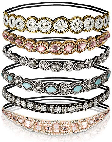 Comius Sharp 6 Stück Kristall Strass Kopfkette Vintage Elastisches Haarband Böhmen Kristall Haarreife, für Damen Kopf Accessoires (6 Arten)