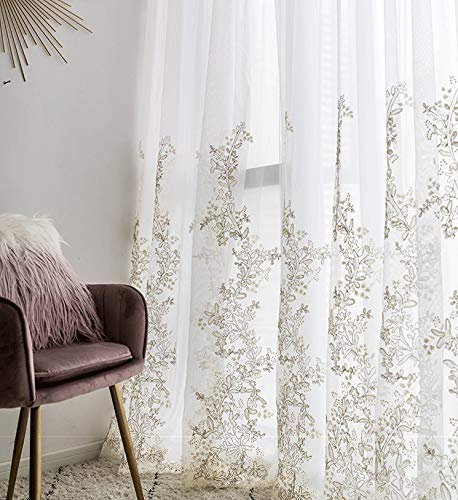 Lactraum Gardine Wohnzimmer Schlafzimmer Vintage Hofstil Bestickt Blumen Voile mit Ösen 200 x 245 cm